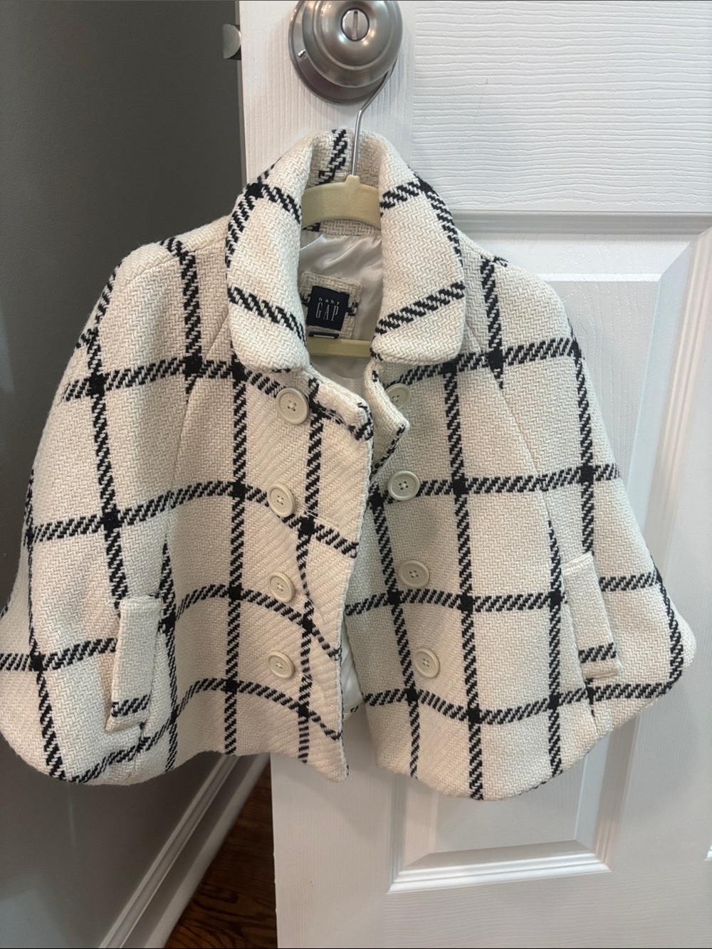 GAP Cream Poncho with Black Windowpane Check - toddler size 3